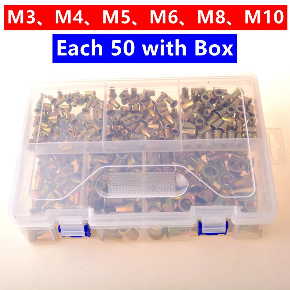 

Riveter nut 300PCS M3 M4 M5 M6 M8 M10 Head Rivet Nuts Set Nuts Insert Reveting Multi Size Rivet Nuts With B