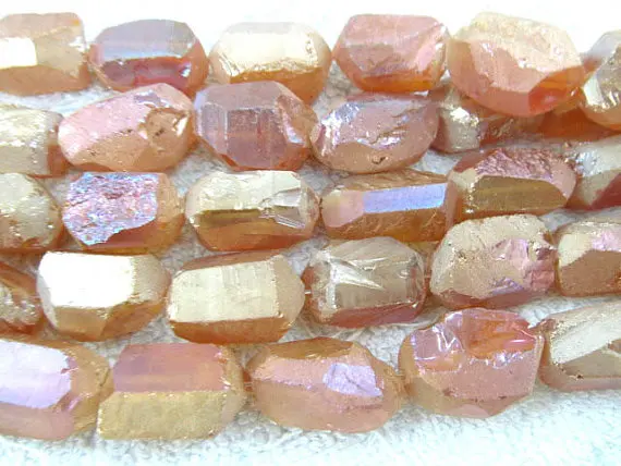 

high qaulity 2strands 15-20mm titanium quartz gergous nuggets brick matt crystal peach gold grey mixed jewelry charm bead