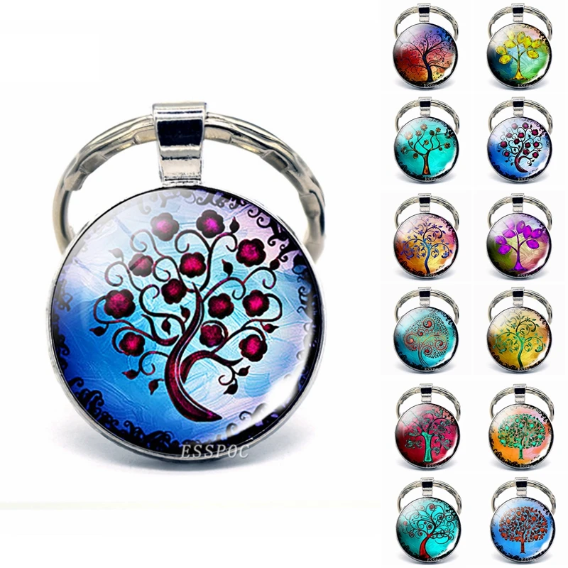 

Tree of Life Keychain Artist Life Tree Picture Glass Cabochon Metal Keyring Handmade Gift Fashion Accessories for Men Women