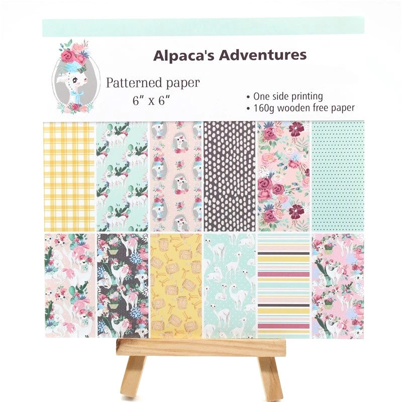 

YPP CRAFT 12pcs 6" Single-side Printed Alpaca's Adventure pattern creative papercraft art paper handmade scrapbooking kit set bo