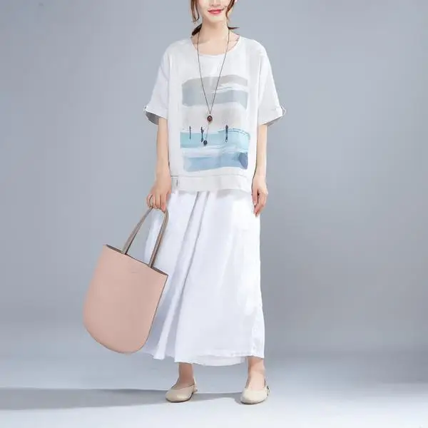 BUYKUD Women Cotton Blouse Shirt 2019 Female Clothing Short Sleeve Blusas O-Neck Grey Women's Blouses Print Casual Lady OL Top (4)