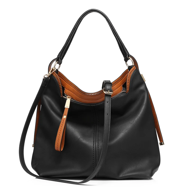 Женская большая сумка на плечо LOVEVOOK, сумка через плечо с регулируемым длинным ремнем для девочек и женщин, наплечная сумка с короткими ручками из искусственной кожи высокого качества - Цвет: Black