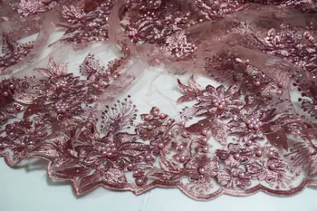 

Pink embroidered African beaded Lace Fabric Materials Bridal French Lace Fabric With Stones french tulle lace fabrics JLN85