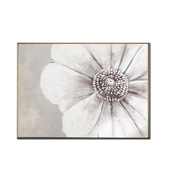 

Free shipping Handpainted Abstract big thick oil white flower oil painting wall Art picture on Canvas For Living Room home Decor