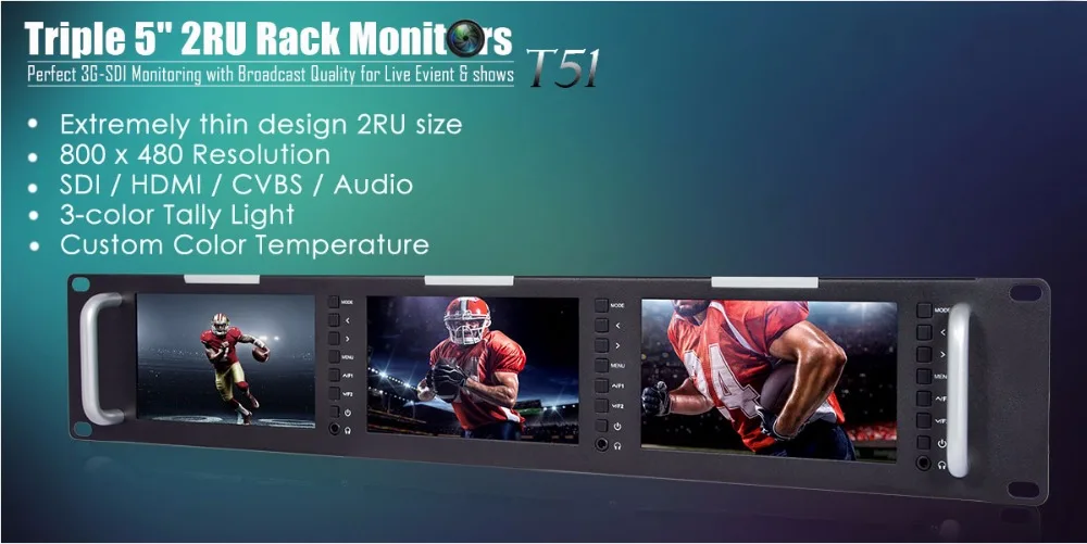FEELWORLD T51 тройной " 2RU 800X480 вещания ЖК-монитор для установки в стойку с 3G-SDI, HDMI, AV вход и выход