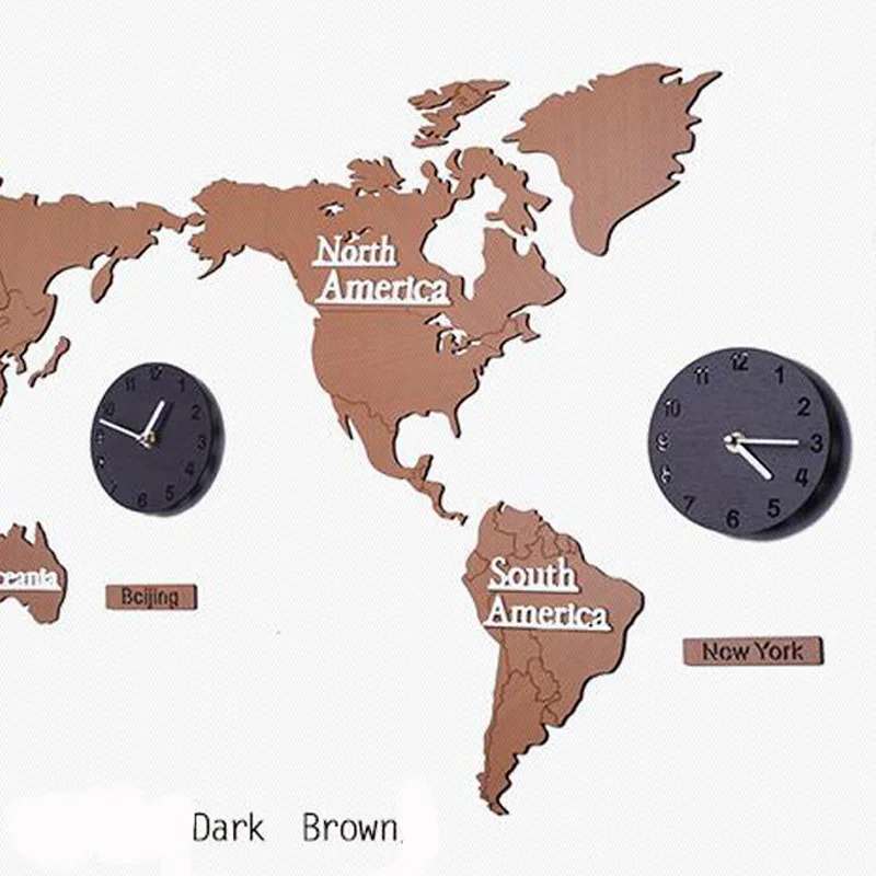 М. Сверкающие Креативные 3D деревянные настенные часы карта мира Большие размеры настенные наклейки часы современный европейский стиль круглые немые часы
