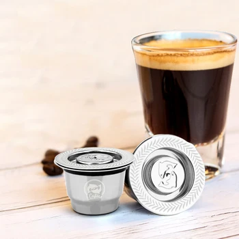 New Stainless Steel Metal 2 in 1 Usage Coffee Filter For Nespresso Reusable Capsule Refilable 1 Spoon + 1Brush