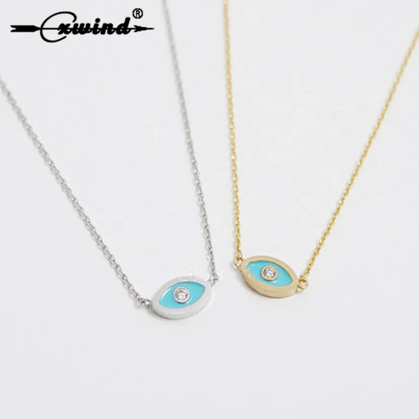 

Cxwind Fashion Fatima Pendants Necklace Blue Evil Eye Enamel Chain Necklace For Women Protection Strength Collares