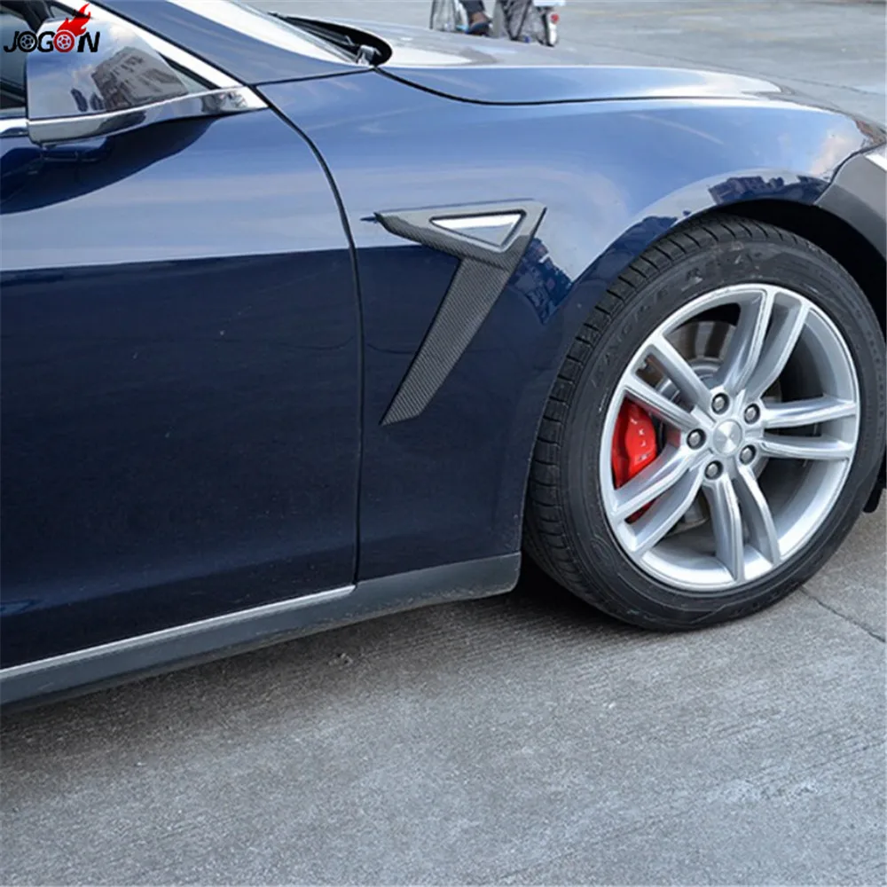 

Carbon Fiber Car Front Side Wing Body Fender Vent Trim Cover Emblem Badge Bumper Sticker For Tesla Model S 2014-2017