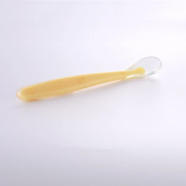 Детские Ложки, мягкая силиконовая ложка для кормления, посуда для детей, безопасная подача, детская ложка, инструменты для лоскутной утвари - Цвет: Yellow