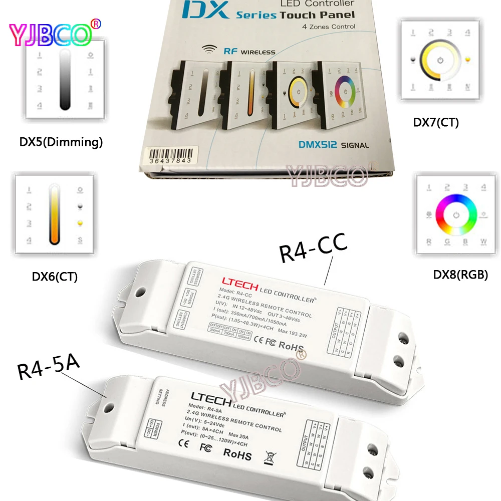 Ltech DX5/DX6/DX7/DX8 2.4 г LED затемнения ct RGBW Сенсорная панель настенный 4 зон диммер управления DMX512 светодиодные полосы, AC110V-240V