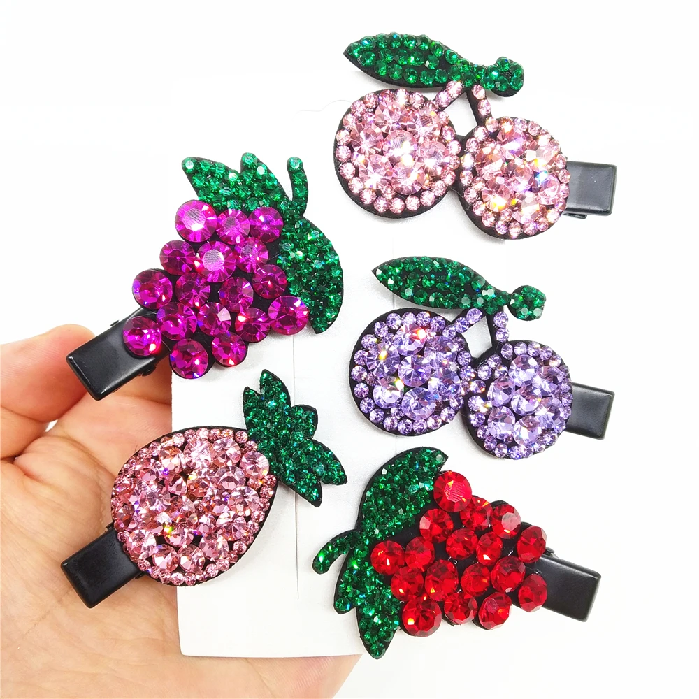 

1pc 3 Styles Fruit Shape Grape Bling Rhinestone Hairpin Girl Hair Clips Women Barrettes Ladies Headwear Flower Hair Accessories