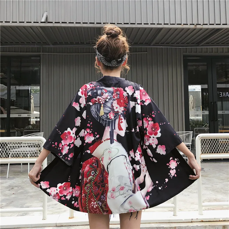 Кимоно кардиган Повседневный женский летний Haori японский традиционный цветочный принт тонкий юката Женская мода уличная куртка