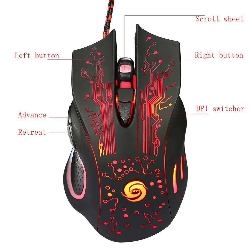 Gaming Mouse Wired Optical High-grade Adjustable DPI 6 Buttons USB Bright Light