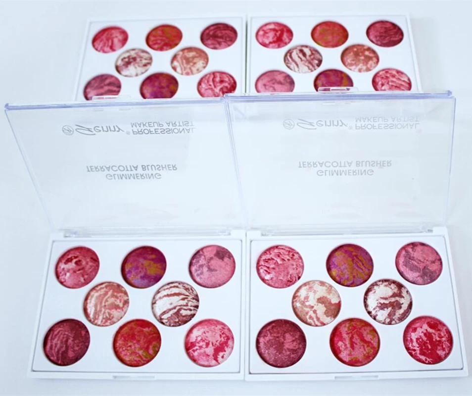 Maquiagem Запеченные Румяна 8 цветов Розовый Терра хлопок Румяна бронзатор комплект для подсветки матовый макияж персиковые тени для век Палитра