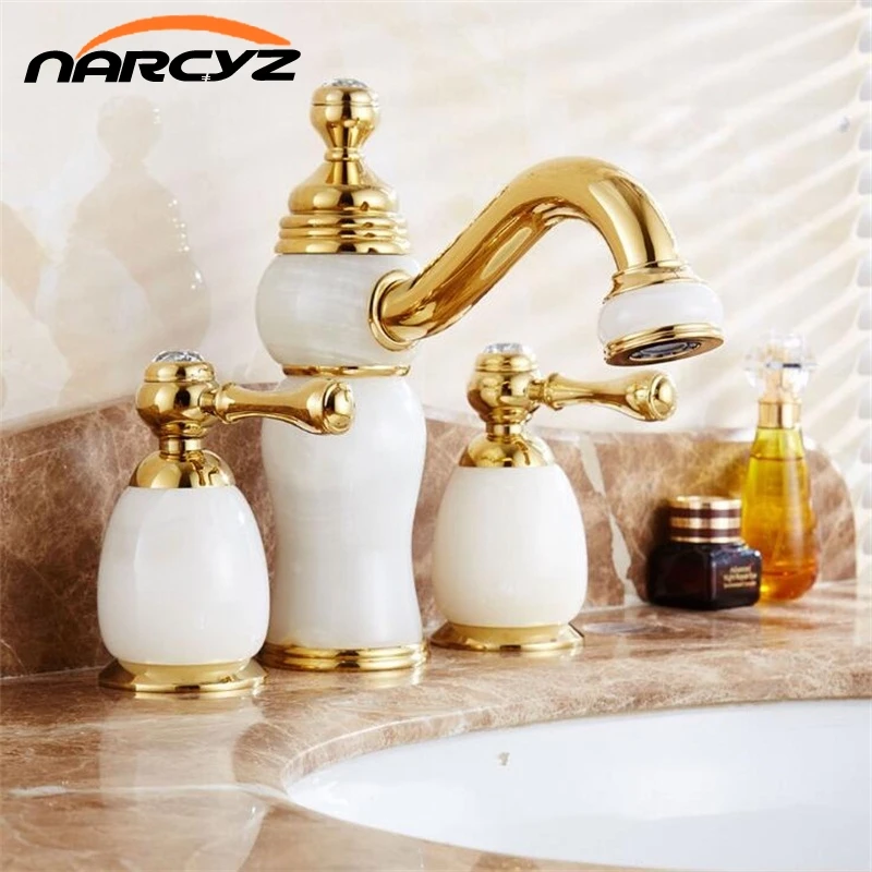 

Narcyz New Style Fahshion European jade basin faucet retro Hot and Cold three hole faucet bathroom sink double tap XR8215