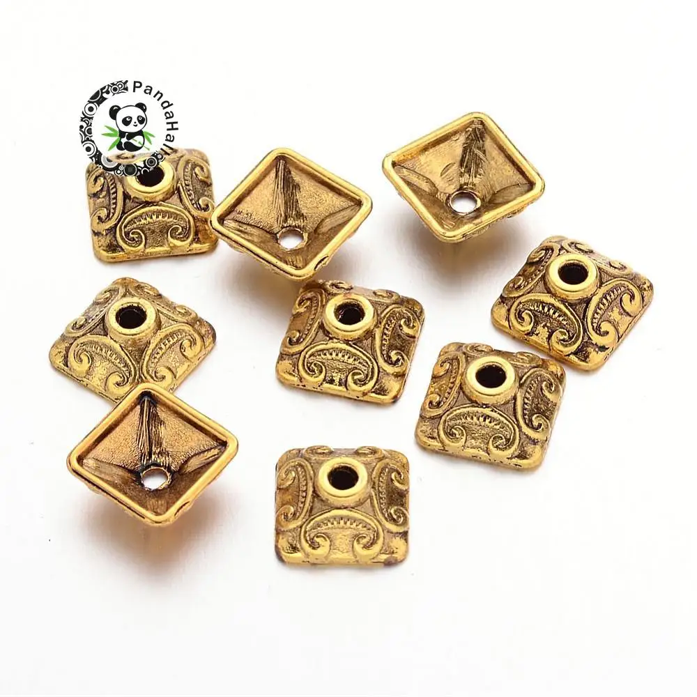 

10mm Antique Golden Square Tibetan Style Bead Caps, Lead Free and Cadmium Free, Size: about 10mm wide, 10mm long, 5mm thick,