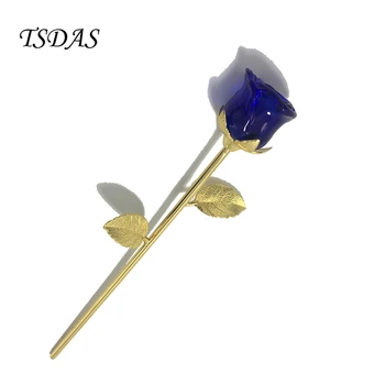 

Blue Crystal Rose Handcrafted Bud With Nice Gift Box 1pc 24k Gold Plated Rose For Valentine's Souvenirs Gifts 3*23cm