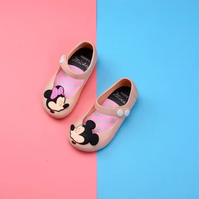 Детская обувь; Новинка года; летняя модная мягкая прозрачная обувь для девочек; сандалии из пвх на пуговицах с изображением милой Минни-бабочки - Цвет: Черный