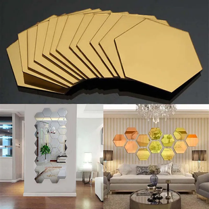 Us 1 68 35 Off 12pcs Pack Hexagonal Mirror Removable Wall Sticker 3d Mirror Tile Decal Diy Home Room Decor Ej602783 In Wall Stickers From Home