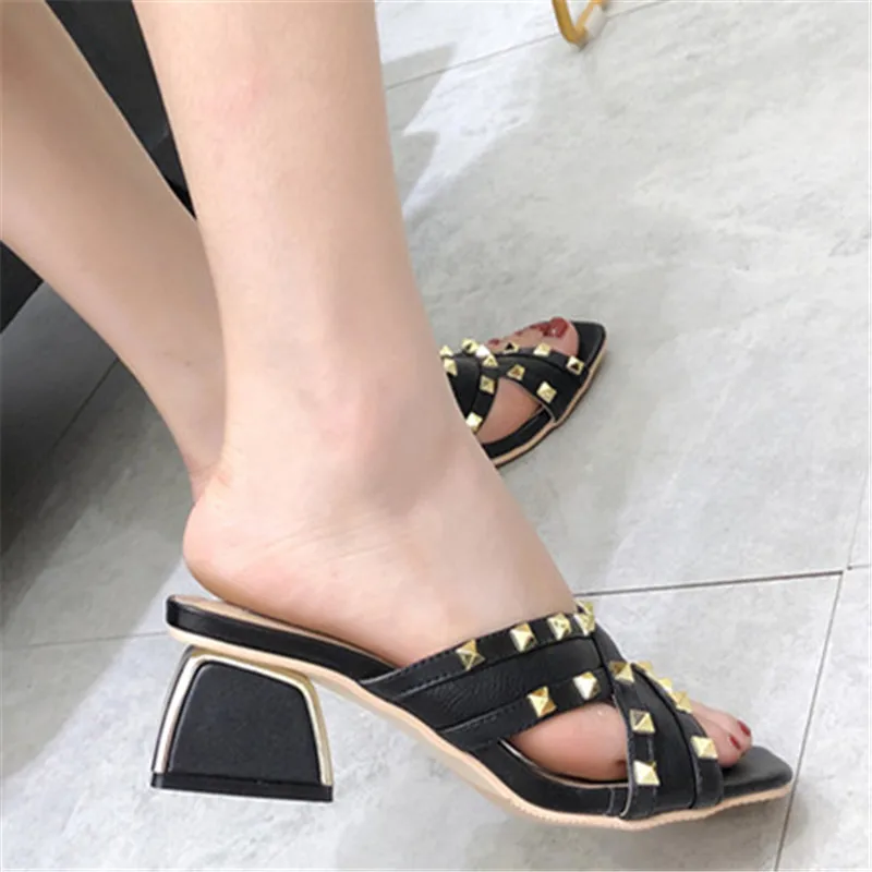 

Rivet Summer Slippers Women 2019 Summer Shoes For Women Slippers Heel Outside