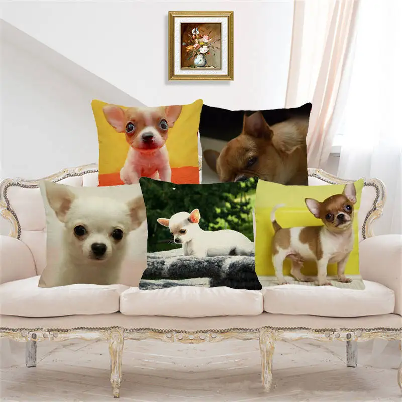 

XUNYU Funny Cute Puppy Dogs Pattern Cushion Cover Chihuahua Linen Pillowcase Sofa Bed Home Decoration Throw Pillowcase D0062