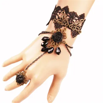 

new Popular Gothic Punk Sexy Black Lace Gloves Bracelets Women Retro Cuff Bracelet Bride Fashion Party Hand Accessories Jewelry