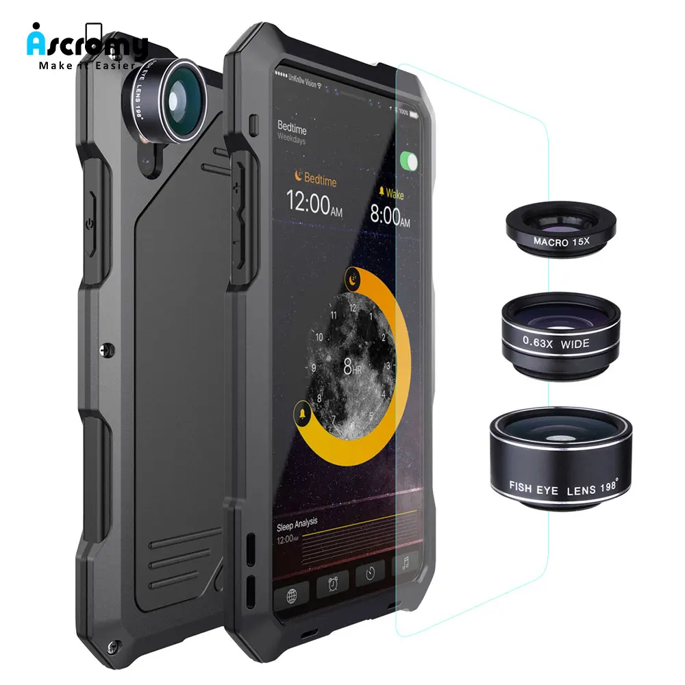 Ascromy For IPhone X Lens Kit Case Fisheye Shockproof Aluminum Metal Bumper Cover For iPhone 7 Plus 8 6 6S 5 S 5S SE Accessories (1)