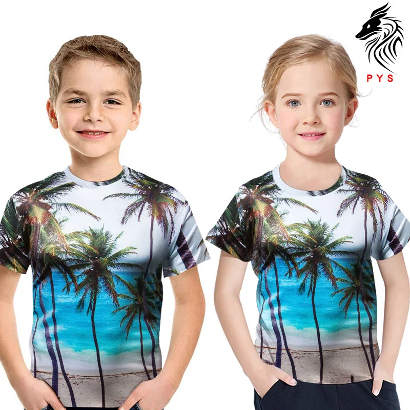 Г. Летняя футболка для мальчиков детская футболка с короткими рукавами с 3d принтом кокосовой пальмы Повседневная пляжная модная детская одежда с круглым вырезом - Цвет: Тёмно-синий