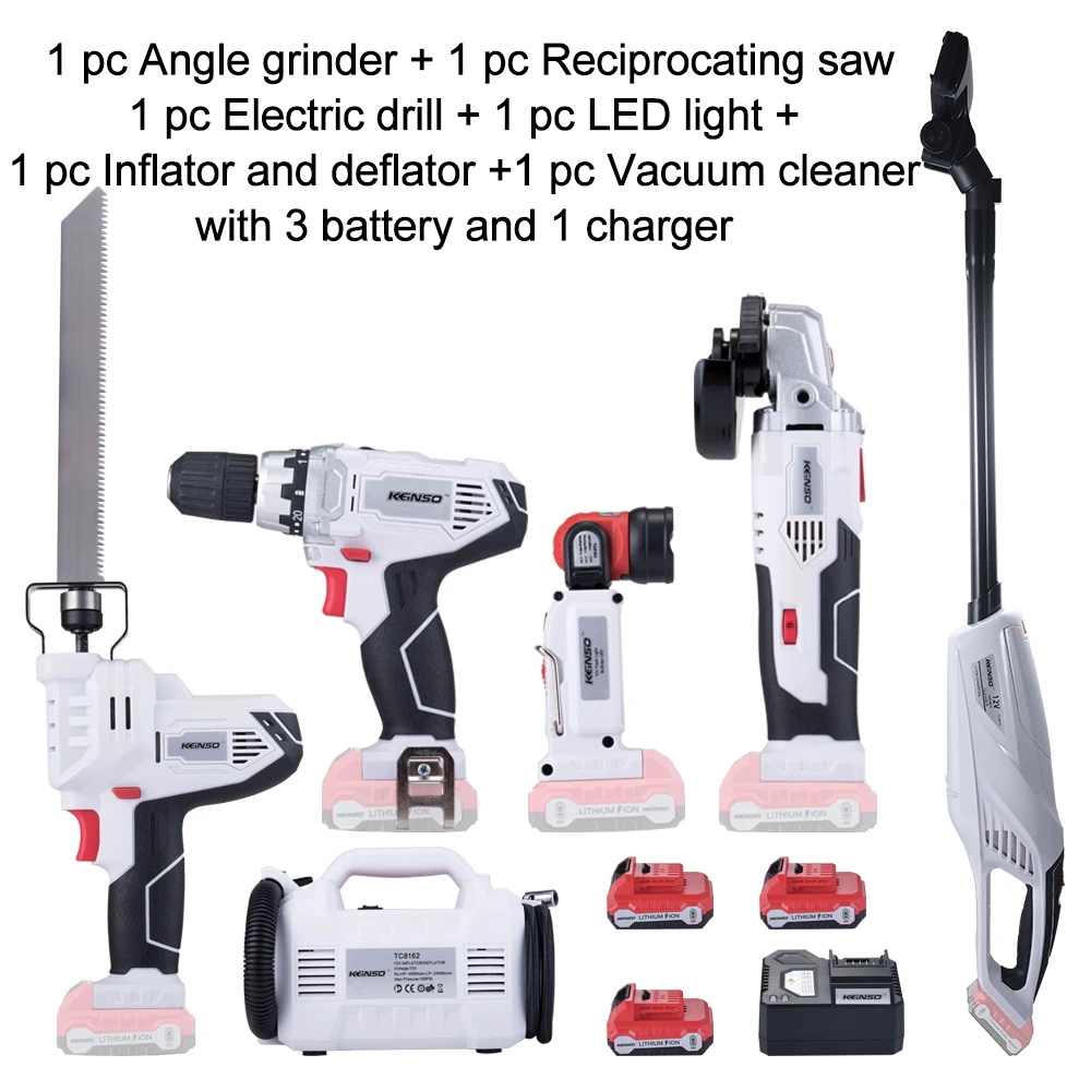 

Keinso 12V power tool sets portable electric power tool with three lithium battery and one charger