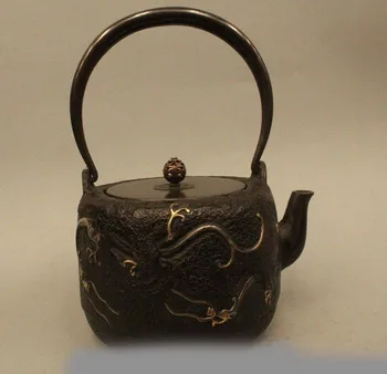 

10"Archaic Japan Japanese Iron Lucky Dragon Kettle Wine Tea Pot Flagon