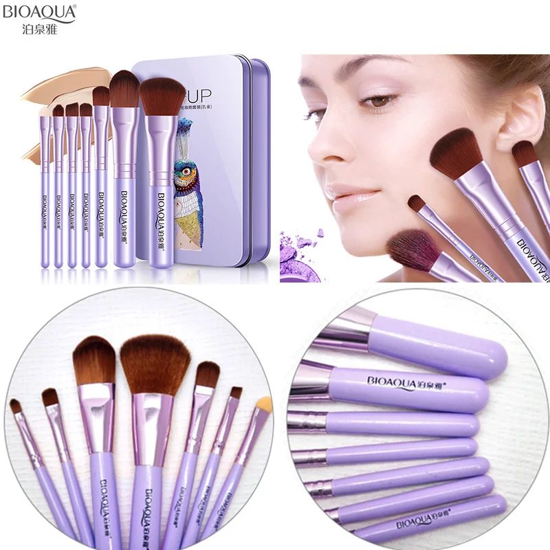 

7pcs/set BIOAQUA Pink Purple Professional Makeup Brushes Soft Fiber BB Cream Base Foundation Eyeshadow Powder Brush Makeup Tool