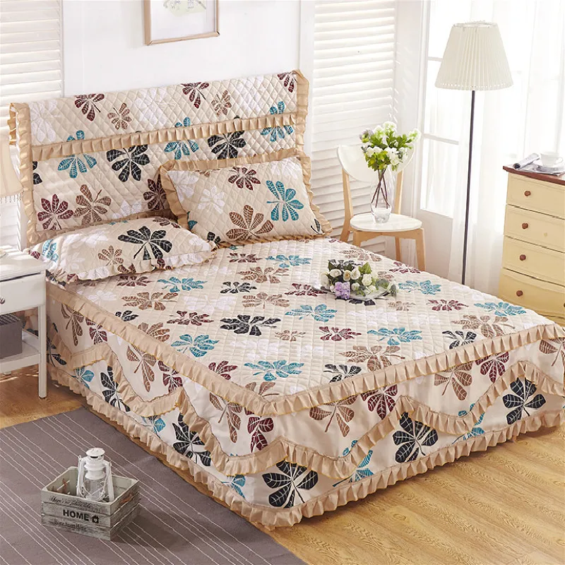 مبطن ورقة و المخدة مجموعة 3 قطعة/المجموعة 100% القطن رشاقته السرير تنورة + 2 المخدة مبطن غطاء السرير القطن المنزل السرير الغبار الكشكشة