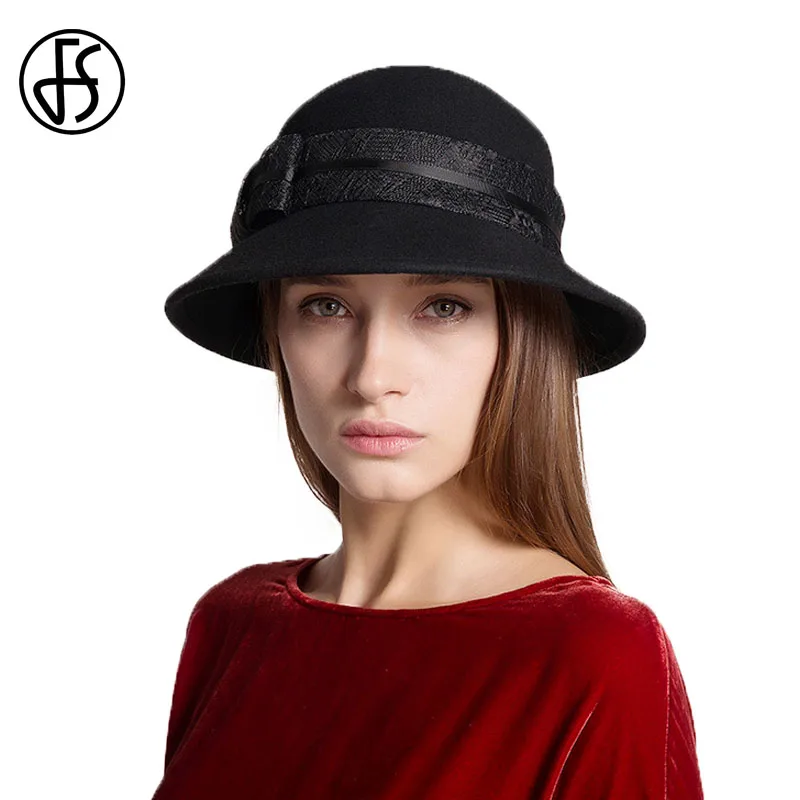 Buy FS Women Felt Cloche Hat Fedora Black 100