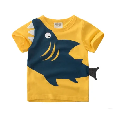 Loozykit/хлопковая Футболка для мальчиков г., Милая футболка с круглым вырезом и рисунком акулы для детей, футболка для мальчиков, топы