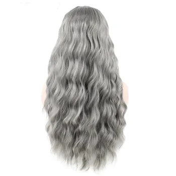 JOY&BEAUTY Ultra-thin bangs Long Curly Wig Synthetic Wigs gray Black Pink 26inch High Temperature Fiber women wig 3