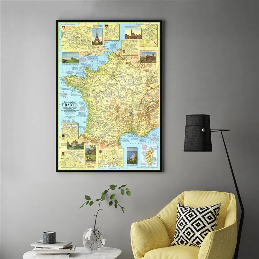 Винтажная Настенная картина с изображением карты Франции (1971)|wall poster|decorative