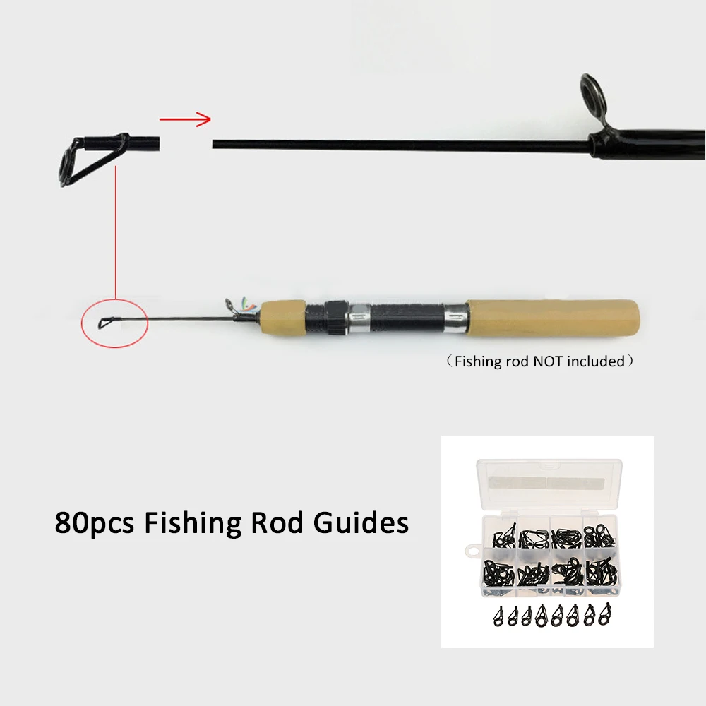 75Pcs/80Pcs Mixed Size Fishing Rod Guide Set Fishing Top Rings Rod
