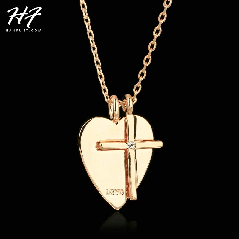 Top Quality N155 Heart Cross Necklace Rose Gold Color Nickel Free Pendant Austrian Crystal ...