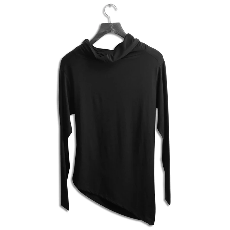 Pure color irregular oblique hem fold han edition cultivate one's morality men's long sleeve T-shirt render unlined upper garmen Pure color irregular oblique hem fold han edition cultivate one's morality men's long sleeve T-shirt render unlined upper garmen