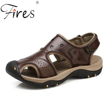 

Fires Men Casual Sandals PU Leather Outdoor Shoes Summer Beach Loafers Non-slip Soles Flat Sandal Wearable Comfortable Man Shoes