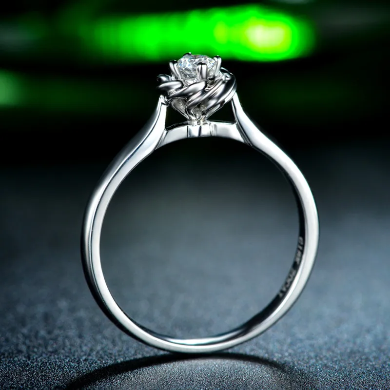 ZOCAI обручальное кольцо Настоящее 0.08CT H/SI Круглые Женские бриллиантовые кольца 18 K Белое Золото(AU750) W06406