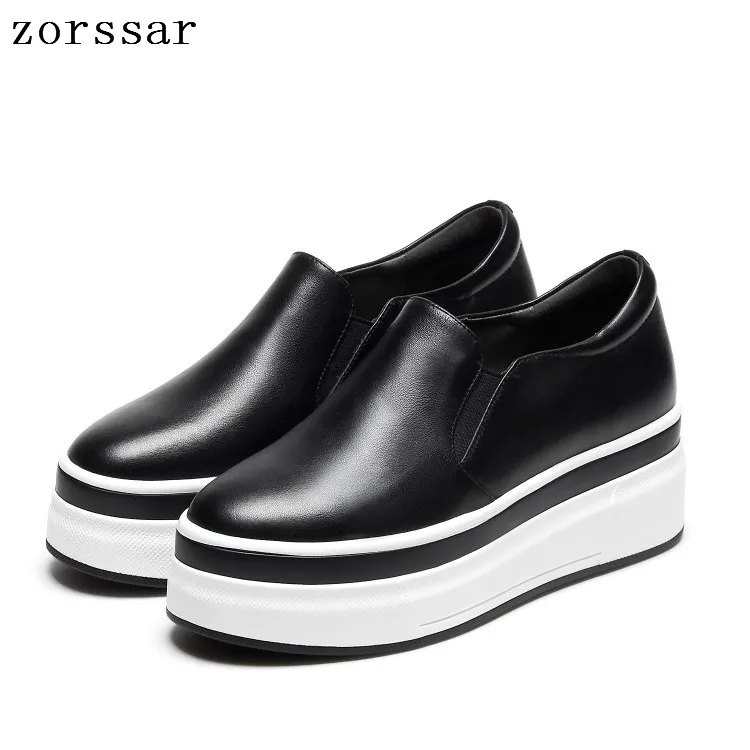 

Zorssar 2019 Autumn Women Flat Platform Loafers Ladies Cow Leather Shallow Casual Shoes Slip on Flats Moccasins creepers
