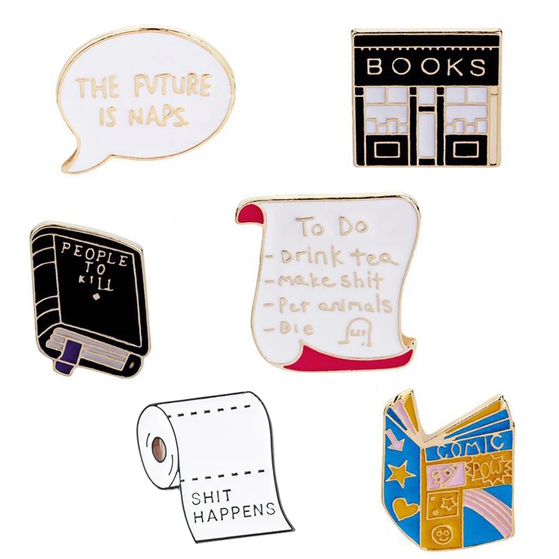 

Creative Bookstore Scroll Book Conversation Box Roll Paper Cartoon Brooch Cute Metal Badge Enamel Pin Jackets Lapel Pins Jewelry