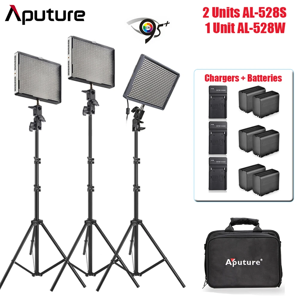 

Aputure Amaran AL-528W+ AL-528S Led Video Studio Light High CRI95+ Battery Pack for Sony NP-F960 & Battery Charger Light Stands