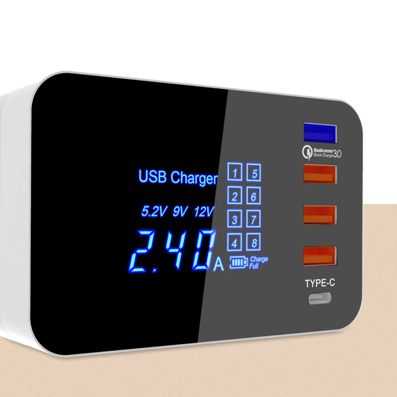 Thbelieve QC3.0 Multi Chargers EU US UK USB Type-C Mobile Phone Charge 4 USB HUB Multiple Charger Station Wall Desktop Adapter (1)