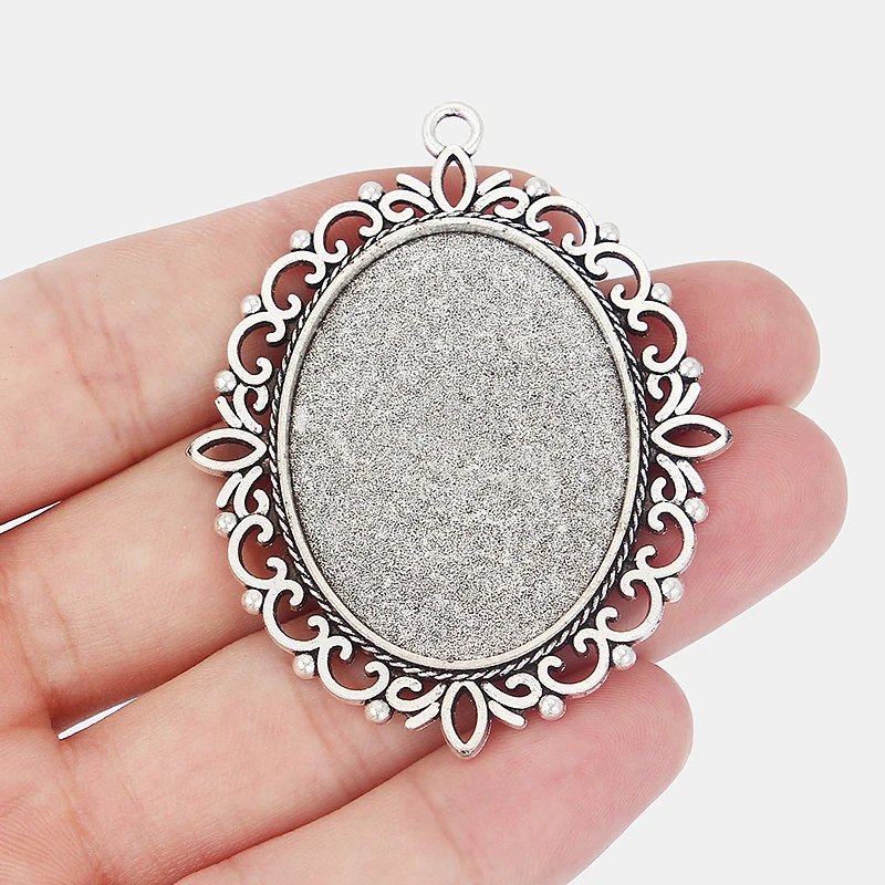 10pcs 30X40mm Antique Silver Plated Oval Blank Pendant Trays Bezel/Cabochon Settingsin Pendants