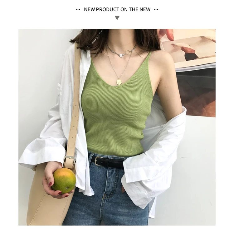 Женский сексуальный жилет Camisole Весна Лето Топ вязаный Топ без рукавов с круглым вырезом Футболка жилет Черный Белый Бюстье Топ Футболка