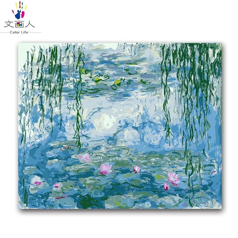 Раскраска по номерам Мона водяная Лилия цифровая масляная краска по номерам с комплектами Лотос Плакучая ива оттиск холст, масляная краска - Цвет: 2116