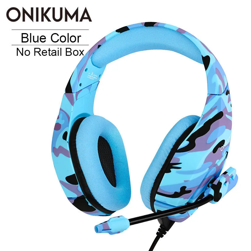 ONIKUMA K1 шлем PC стерео игровая гарнитура камуфляж PS4 наушники с микрофоном для нового Xbox One ноутбука сотовый телефон - Цвет: Blue No Retail Box